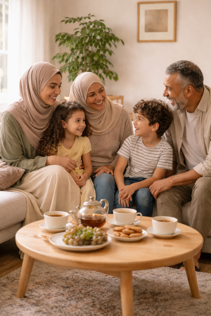 Großfamilie beim Tee trinken